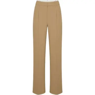 Camel High Rise Tailored Wide Leg Pintuck Trousers