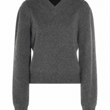 Heather Grey Ribbed V-Neck Sweater