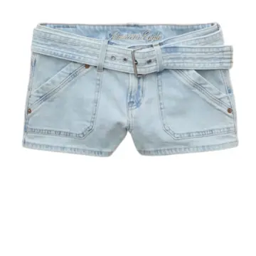 Light Wash Blue Fitted Denim Shorts with Self-Tie Belt