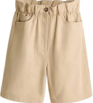 Khaki High-Waisted Paperbag Waistband Shorts