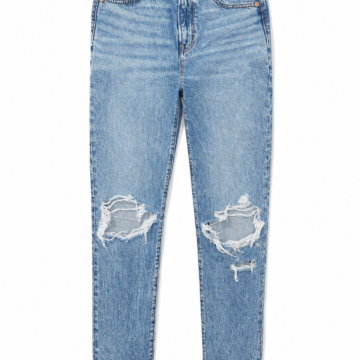 Distressed Straight-Leg Jeans with Frayed Knees
