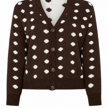 Brown Polka Dot V-Neck Button Cardigan