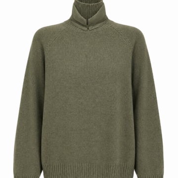 Olive Green Ribbed Mock Neck Knit Sweater