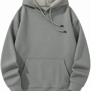 Grey Relaxed Fleece Pullover Hoodie