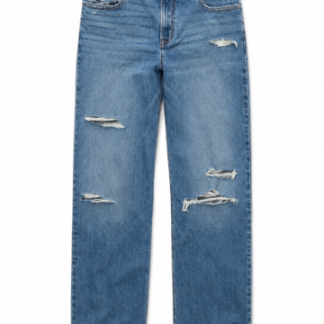 Distressed Raw-Hem Straight Jeans with Rips