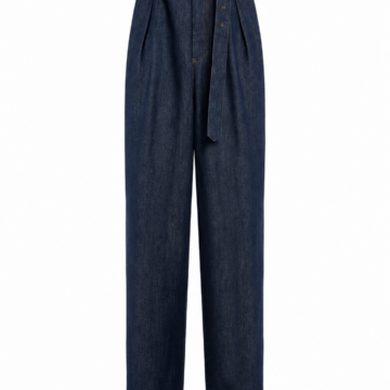 Dark Indigo Pleated Wide-Leg Jeans with Self-Tie Belt