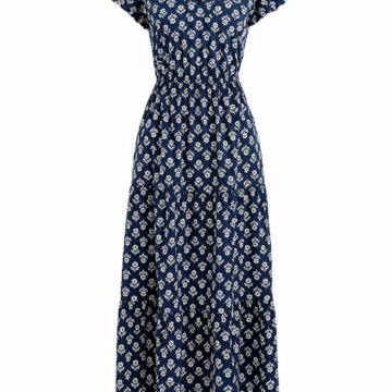 Navy Blue Floral Maxi Dress with Flutter Sleeves