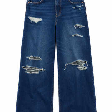 Dark Wash Distressed Wide-Leg Denim Jeans