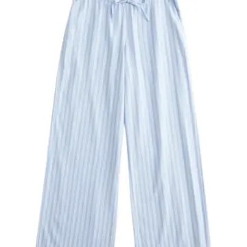 Light Blue White Striped Wide Leg Drawstring Pants