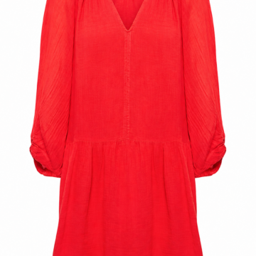 Red Long-Sleeve Ribbed Mini Dress with Raglan Sleeves