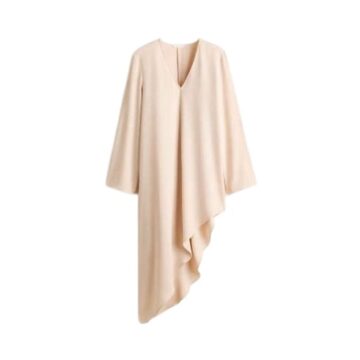 Pale Blush Draped V-Neck Dress with Asymmetrical Hem