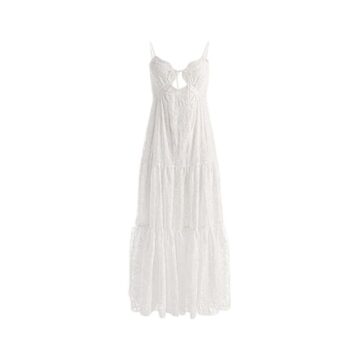 White Tiered Maxi Dress with Keyhole Cutout