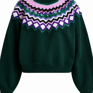 Dark Green Fair Isle Sequin Knit Sweater