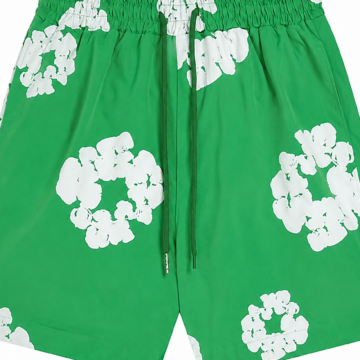 Green Floral Elastic Waist Shorts