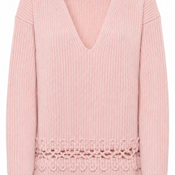 Light Pink Ribbed V-Neck Knit Sweater
