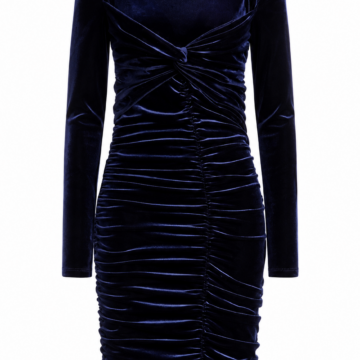 Navy Blue Velvet Bodycon Dress with Twist Front