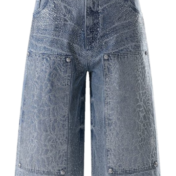 Light Wash Rhinestone Wide-Leg Jeans