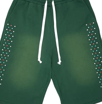 Green Dot Embellished Fleece Shorts